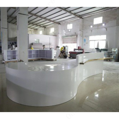 Nice Design Curved Shape Automobile Reception Desk White Corian Furniture Table
