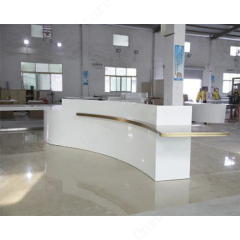 Nice Design Curved Shape Automobile Reception Desk White Corian Furniture Table