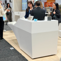 Eco-Friendly Corian Material Trade Show Movable Reception Desk Smaller Size
