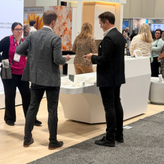 Eco-Friendly Corian Material Trade Show Movable Reception Desk Smaller Size
