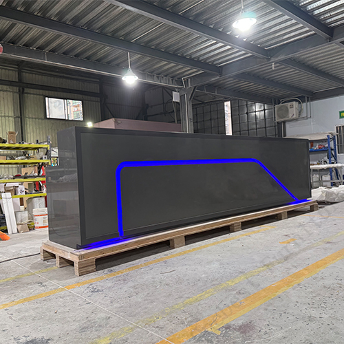 Grey Mobile Shop Auto Part Store LED Corian Stone Reception Desk Setup