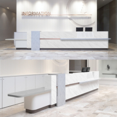 Ada Compliant Textured Shiny Corian Marble Reception Information Desk for 2 Seats