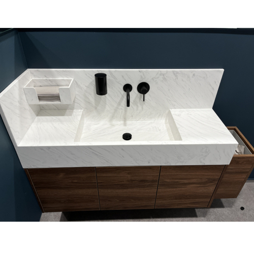 Corian Quart Marble Stone Hotel Bathroom Sink Set With Wood Cabinet and Faucet
