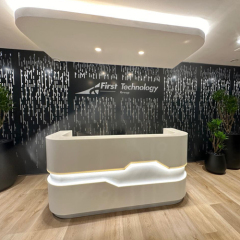 Led Screen Digital Reception Desk White Solid Surface Salon Checkout Counter Storage