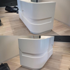 Led Screen Digital Reception Desk White Solid Surface Salon Checkout Counter Storage