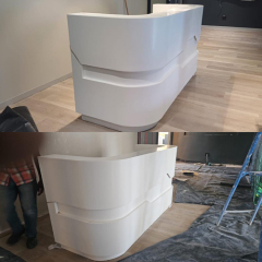 Led Screen Digital Reception Desk White Solid Surface Salon Checkout Counter Storage