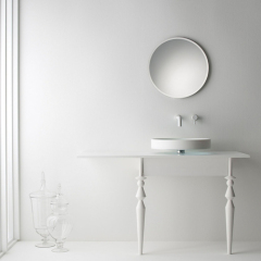 Round Corian Solid Surface Bathroom Vanity With Sink on Top Glass Wash Basin