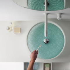Round Corian Solid Surface Bathroom Vanity With Sink on Top Glass Wash Basin