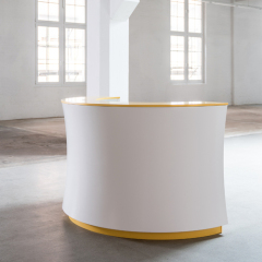 Half Round Led Solid Surface Church Lobby Reception Desk Women Colth Shop Counter