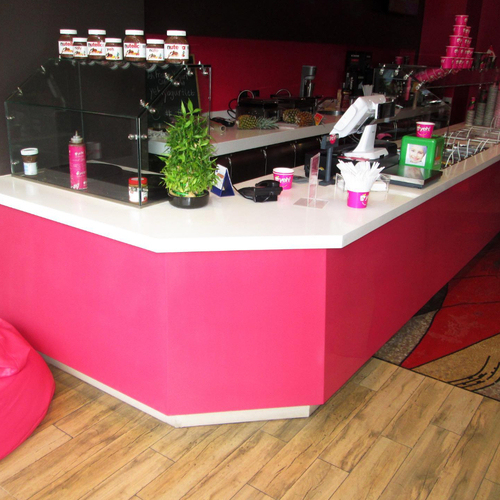 Self-service Hot Pot Restaurant Bar Counter Led Pink Corian Kitchen Bars