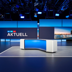 Led Screen Corian Stone Live Streaming Studio Desk Broadcast News TV Table