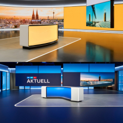 Led Screen Corian Stone Live Streaming Studio Desk Broadcast News TV Table