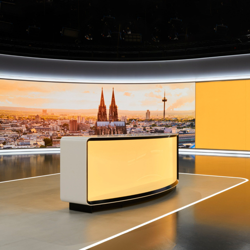 Led Screen Corian Stone Live Streaming Studio Desk Broadcast News TV Table