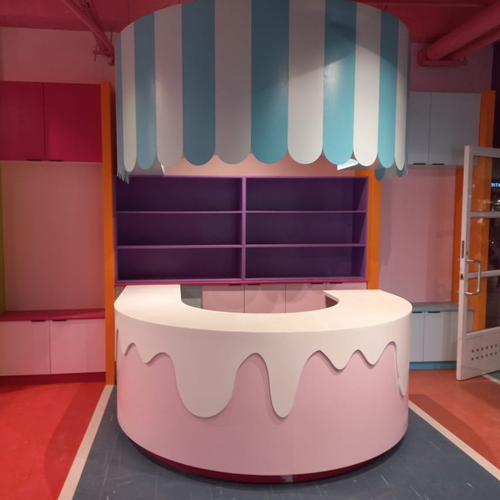 Lovely Design Round Corian Ice Cream Bar Counter Pink Service Table