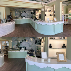 Lovely Design Round Corian Ice Cream Bar Counter Pink Service Table