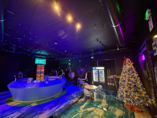 Dublin CA LUX GYM Fitness Studio Reception Desk Arc Round Blue Counters