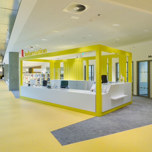 Modern U Shape Corian Library Information Counter Indents Frontage Reception Desk