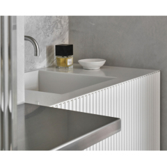 Apartment Solid Surface Bathroom Sink With Mirror and Cabinet
