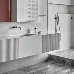 Apartment Solid Surface Bathroom Sink With Mirror and Cabinet