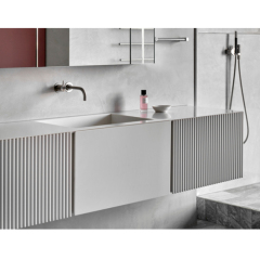 Apartment Solid Surface Bathroom Sink With Mirror and Cabinet