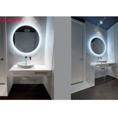 Round Corian Solid Surface Bathroom Vanity With Sink on Top Glass Wash Basin