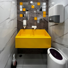 The Public Toilet Orange Corian Solid Surface Bathroom Sink for Mall