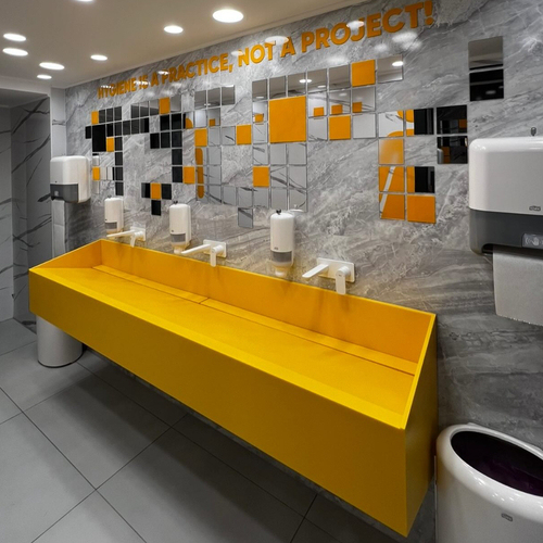 The Public Toilet Orange Corian Solid Surface Bathroom Sink for Mall