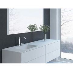 Polished Corian Solid Surface Double Sinks Bathroom Vanity Cabinet and Faucet