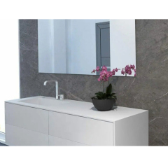 Polished Corian Solid Surface Double Sinks Bathroom Vanity Cabinet and Faucet