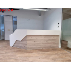 Walnut Wood and Corian Solid Surface Hairdressing Reception Desk L Shaped
