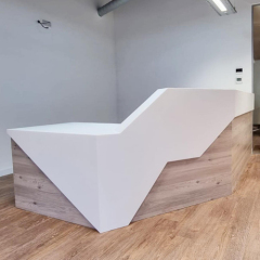 Walnut Wood and Corian Solid Surface Hairdressing Reception Desk L Shaped