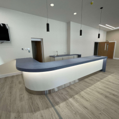 L Shape Canteen Reception Counters Unique Design Corian Reception Desk