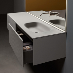 Polised Solid Surface Villa House Bathroom Faucet Sink Cabinet Sets