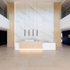 Led Wood/Corian Reception Desk Company Office Furniture Reception Tables