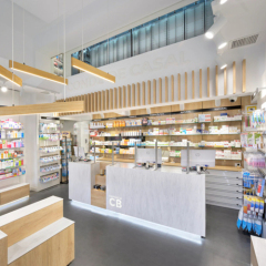 Corian Quartz Stone Led Private Pharmacy Reception Desk Displays