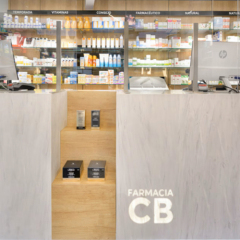 Corian Quartz Stone Led Private Pharmacy Reception Desk Displays