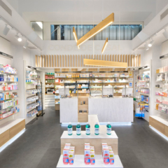 Corian Quartz Stone Led Private Pharmacy Reception Desk Displays