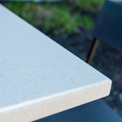 Outdoor White Solid Surface Marble Stone Handcrafted Dining Table Sets