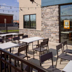 Outdoor White Solid Surface Marble Stone Handcrafted Dining Table Sets