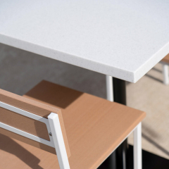 Outdoor White Solid Surface Marble Stone Handcrafted Dining Table Sets