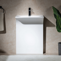 Polished White Corian Solid Surface Standing Hotel Bathroom Sink Home Vanity Tops