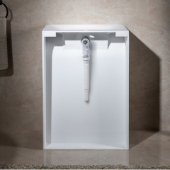 Polished White Corian Solid Surface Standing Hotel Bathroom Sink Home Vanity Tops