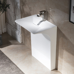 Polished White Corian Solid Surface Standing Hotel Bathroom Sink Home Vanity Tops