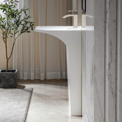 Polished White Corian Solid Surface Standing Hotel Bathroom Sink Home Vanity Tops