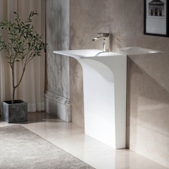 Polished White Corian Solid Surface Standing Hotel Bathroom Sink Home Vanity Tops