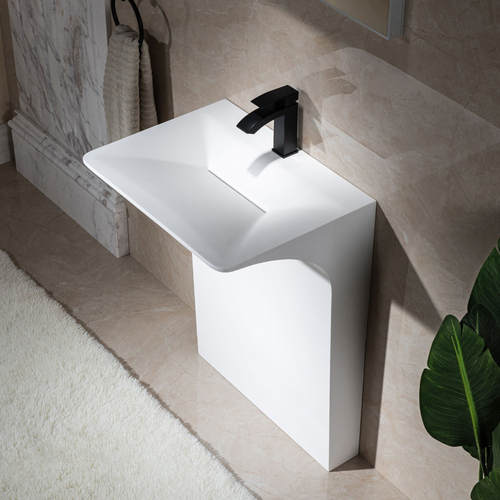 Polished White Corian Solid Surface Standing Hotel Bathroom Sink Home Vanity Tops