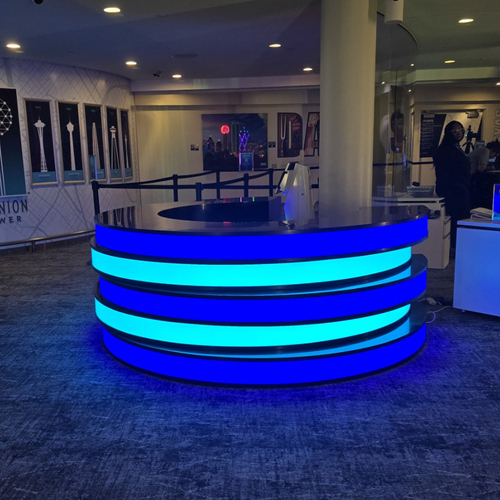 Round Ticket Counter Table Black Corian Led Light Spa Reception Desk