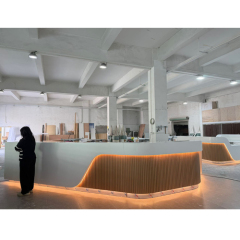 L Shape Led Wood Decoration Receptionist Desk Modern Clinic Front Counter