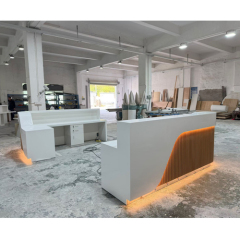 L Shape Led Wood Decoration Receptionist Desk Modern Clinic Front Counter