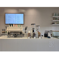 Bubble Tea and Coffee Shop Solid Surface Bar Counter Design with Cake Display